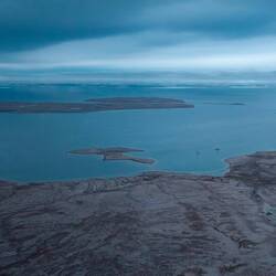 Summers Bay anchorage. We launch the drone for some reconaissance before we leave the anchorage.