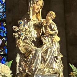 The priest made sure to tell the French pilgrims that this statue was made in Toulouse