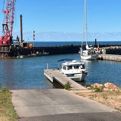 C-Traveler after launching. You can see the breakwater construction.