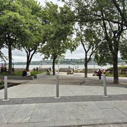 A lookout with old cannons pointed to the St Lawrence.
