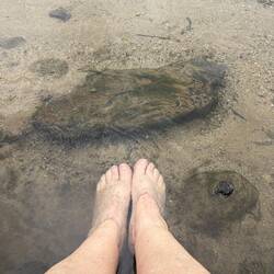 I walked down to the river to soak my feet in the icy water. It felt so good.