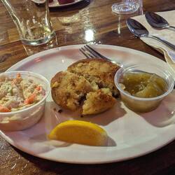 Regional Flfish cake and summer chow chow (delicious local summer vegetable relish)