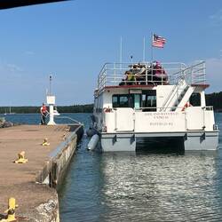 Notice, he ties his bow line off, then backs off of it to pull the boat into the dock.