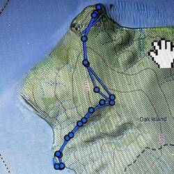 Inreach track of my Oak Island overlook hike, on topo map.