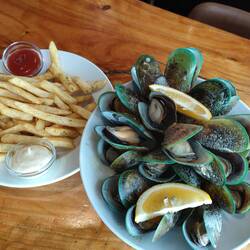 1kg Mussels in Thai green curry $28 .. delicious with chips & alcoholic drink each $65