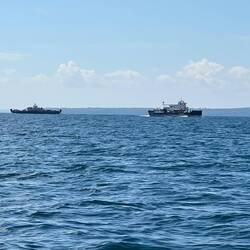 Two Madeline Island Ferries. Passing each other.