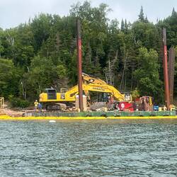 Construction equipment at the Devils Island small boat harbor.