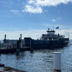 La Pointe ferry terminal. The ferry boats look to be pretty old.