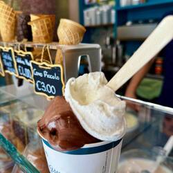 Gelati Caramelo, chocolato, limone & basilikum