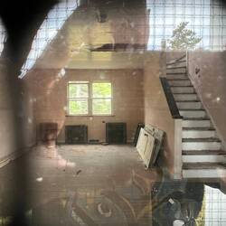 Peeking through one of the windows into the crew's quarters at the LaPointe Light Station.