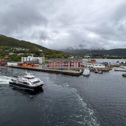 It's 10:11a, and we are away from the dock in Ørnes.