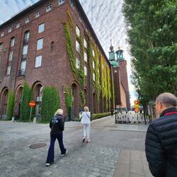 Christine, our tour guide, leading the way to Stockholm's City Hall