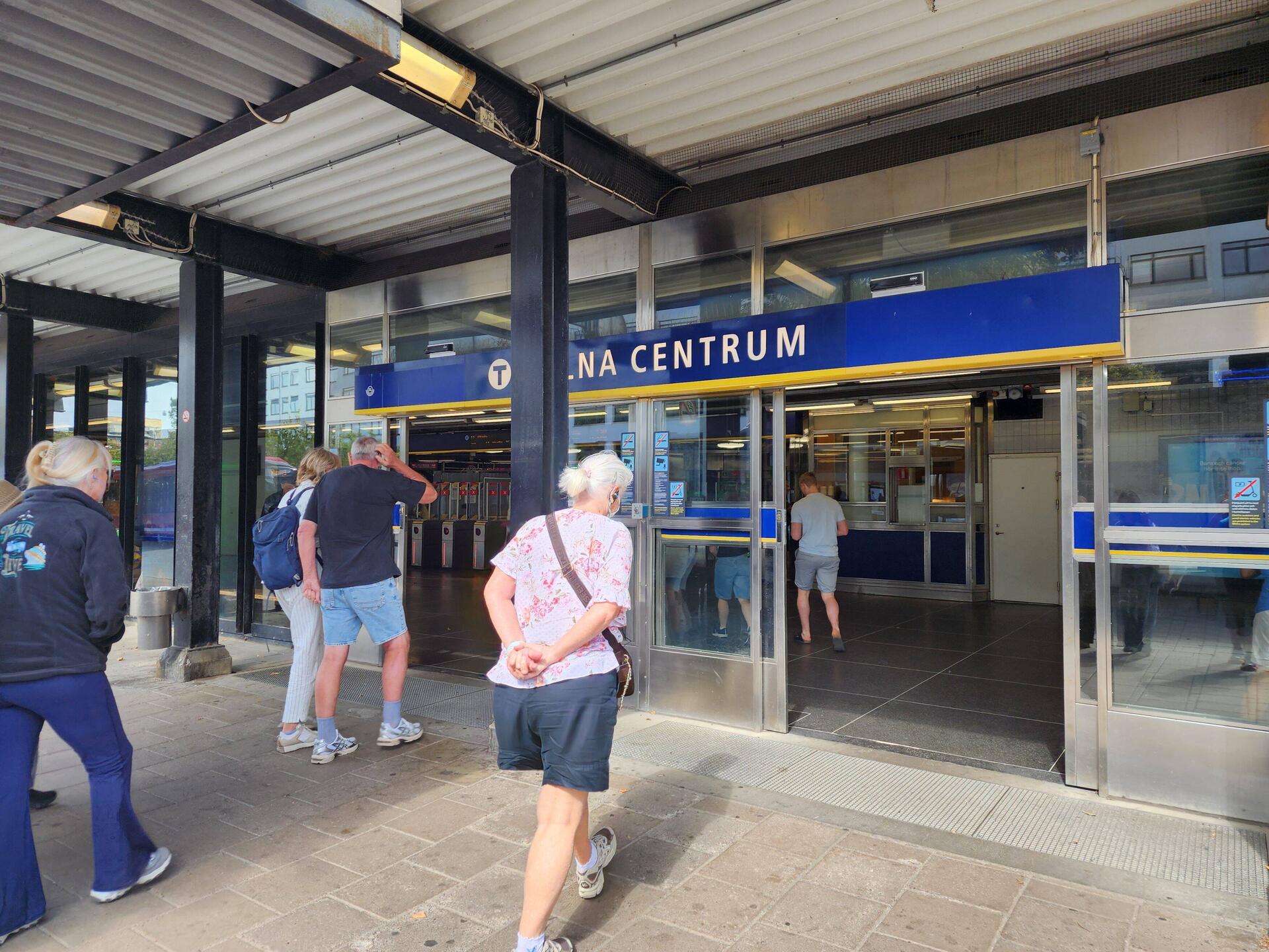 Entering the subway system at Solna Centrum station