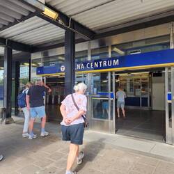 Entering the subway system at Solna Centrum station
