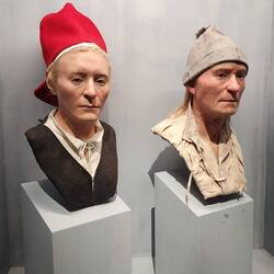 Gertrud (red cap), after DNA analysis proved the skeleton previously thought a man was a woman