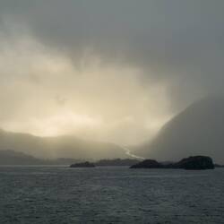 The sun is making an effort to come out ... no success, however — en route to Stamsund.