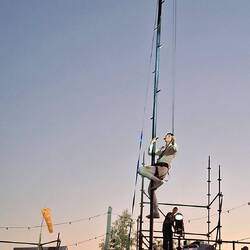 Dusty on the trapeze/swing