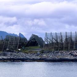 Fish drying racks as we depart Svolvær.