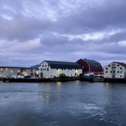 Farewell for now ... as we depart Svolvær the sky takes on the pastel hues of a sunset.