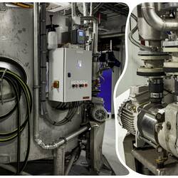 Tank where food waste is converted into fish food for discharge when in open seas.