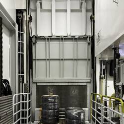 Cargo gangway ... with cargo for the next port pre-positioned for unloading.