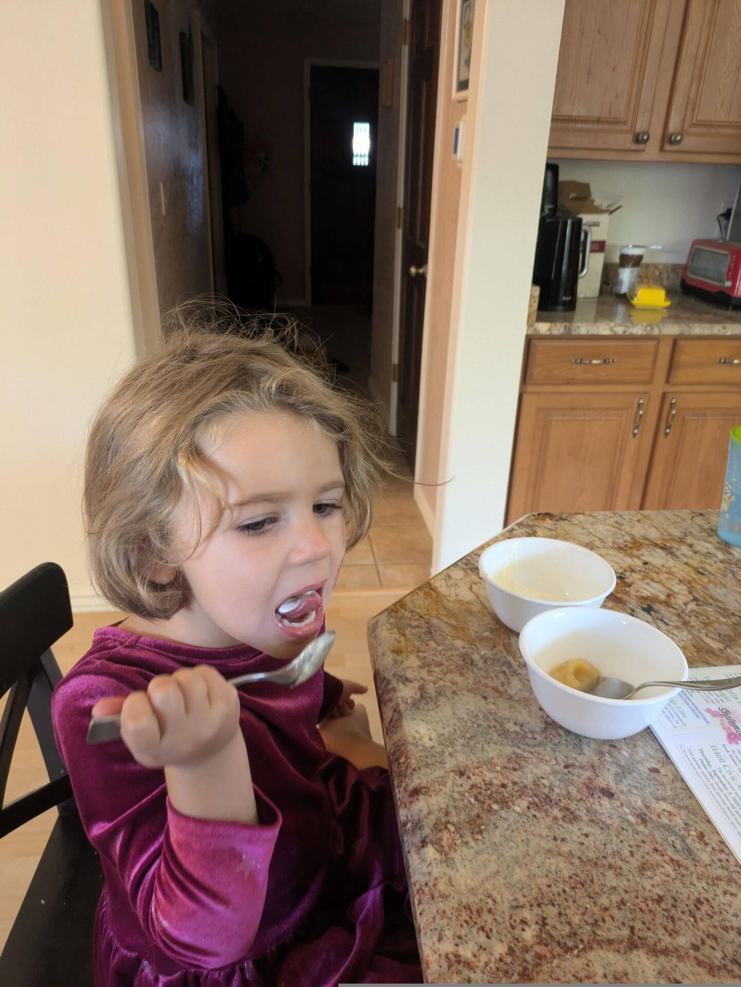 Two bowl breakfast, applesauce and yogurt