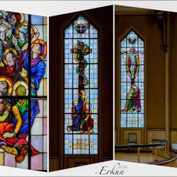 Tromsø Cathedral: the Vigeland-designed stained glass windows were installed in 1960.