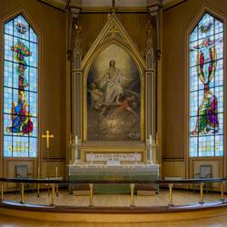 Tromsø Cathedral ... the stained glass windows were designed by Gustav Vigeland.