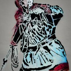 Anders Sunna's stencil work of Magrethe Kitti, prominent advocate for Sami culture/history.
