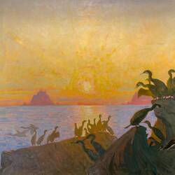 "Cormorants in the Midnight Sun" by Thorolf Holmboe.
