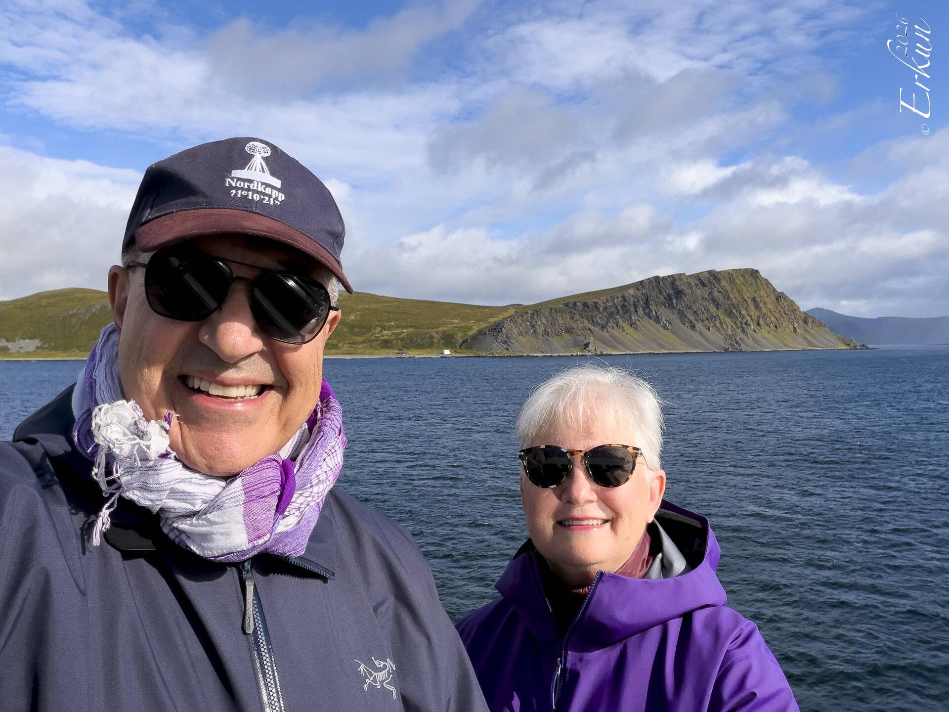 Enjoying the sunshine and blue skies as we make our way to Honningsvåg.