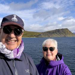 Enjoying the sunshine and blue skies as we make our way to Honningsvåg.