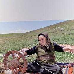 Traditional spinning technique done after spring and summer shearing