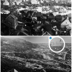 Before and after the scorched-earth withdrawal of the German troops; only the church survived.