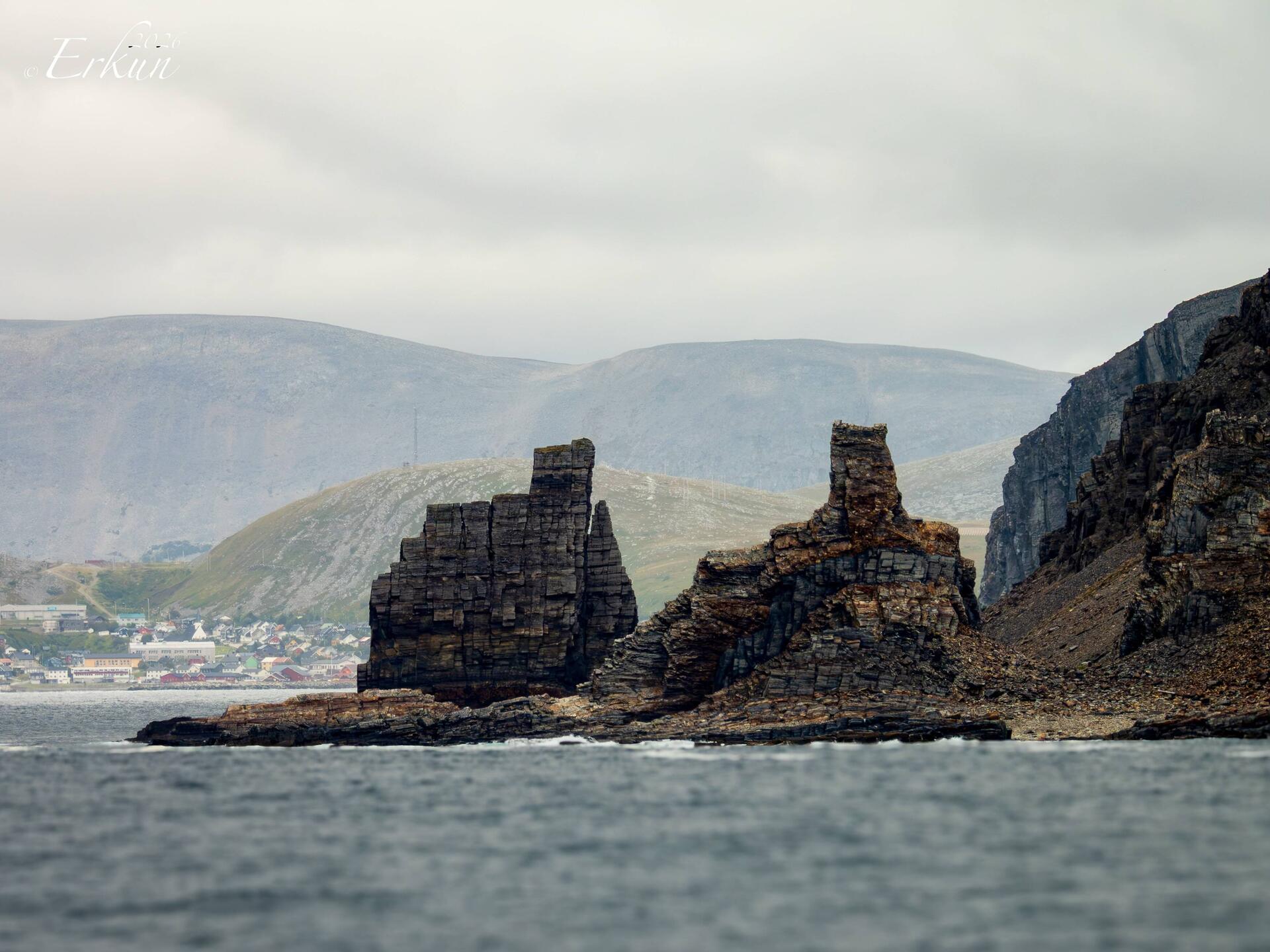 Cruising by Finnkirka on our way to Our dock in Kjøllefjord.
