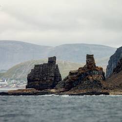 Cruising by Finnkirka on our way to Our dock in Kjøllefjord.