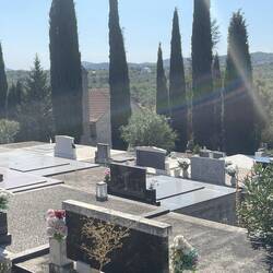 Church and cemetery amongst cypress trees