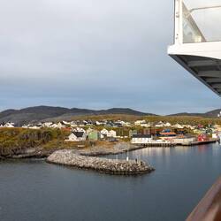 Entering through the breakwater to dock in Mehamn.