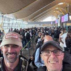 Waiting in long immigration queue to see if Spain will let us in