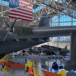 The Spruce Goose dwarfs all other aircraft in the building.