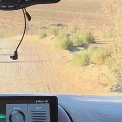 Finally coming off the main road. Desert drive to the crater