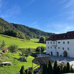Blick von der Terrasse unserer Unterkunft.