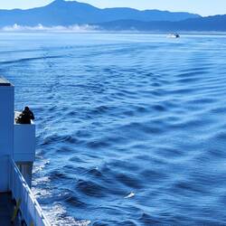 Smaller ferry's wake mixing with ours