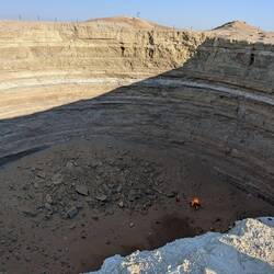 The mud crater with just a few gas flames at the bottom