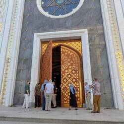 With huge heavy doors