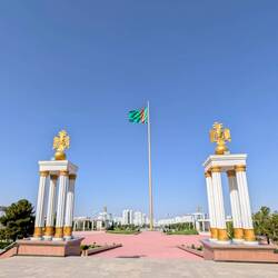 View outside the museum. Was the biggest flagpole in the world until overtaken by the one in Baku!