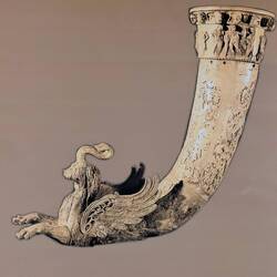 One of the treasures: ceremonial, horn-shaped drinking vessels carved from elephant ivory