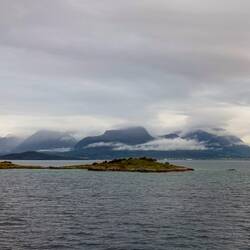 Grytøya ... barely a hint of sunrise color left as we begin the approach to Harstad.