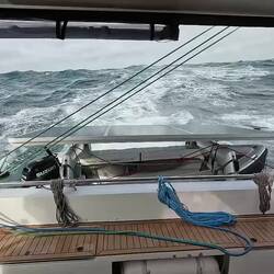 Breakers washed the lines over the deck. I get sprayed at the door and quickly give up on filming.