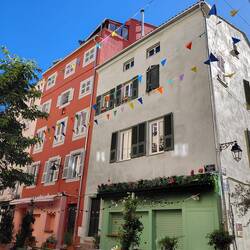 Delightful windows on pretty buildings, Cafe Chez Josephine